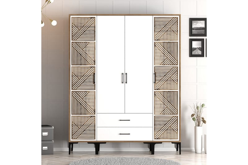 Garderobe Kumsal 160 cm - Hvit/Brun - Oppbevaring - Garderober & garderobesystem