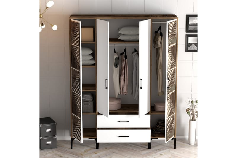 Garderobe Kumsal 160 cm - Hvit/Brun - Oppbevaring - Garderober & garderobesystem