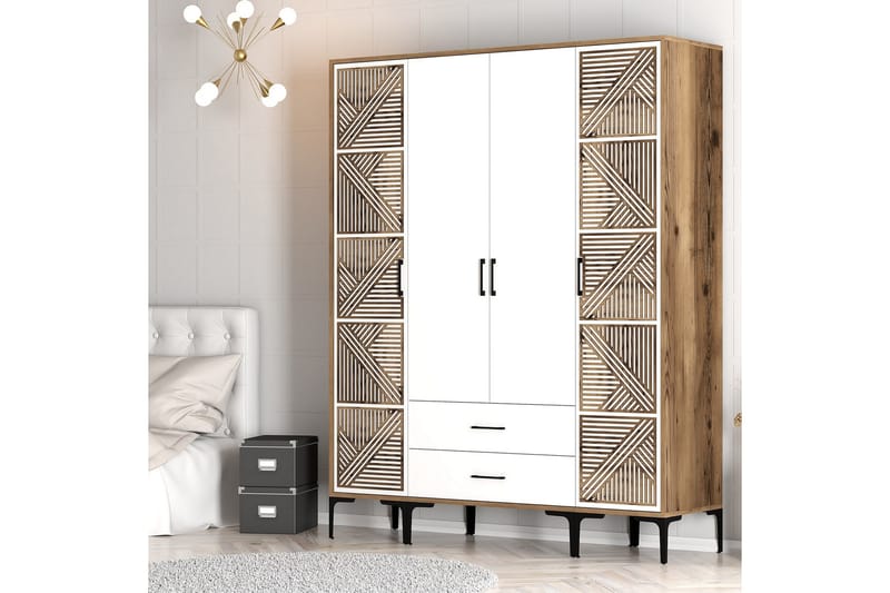 Garderobe Kumsal 160 cm - Hvit/Brun - Oppbevaring - Garderober & garderobesystem