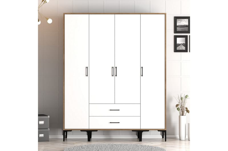 Garderobe Kumsal 160 cm - Hvit/Brun - Oppbevaring - Garderober & garderobesystem