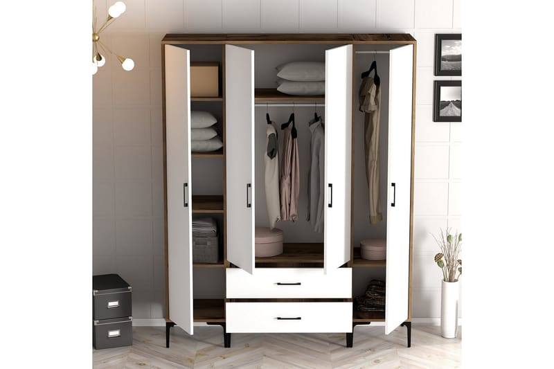 Garderobe Kumsal 160 cm - Hvit/Brun - Oppbevaring - Garderober & garderobesystem