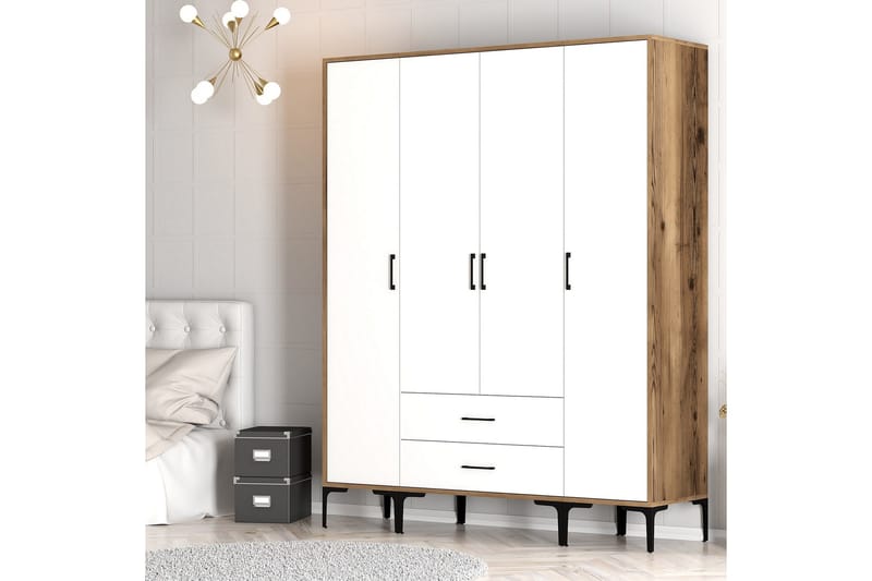 Garderobe Kumsal 160 cm - Hvit/Brun - Oppbevaring - Garderober & garderobesystem