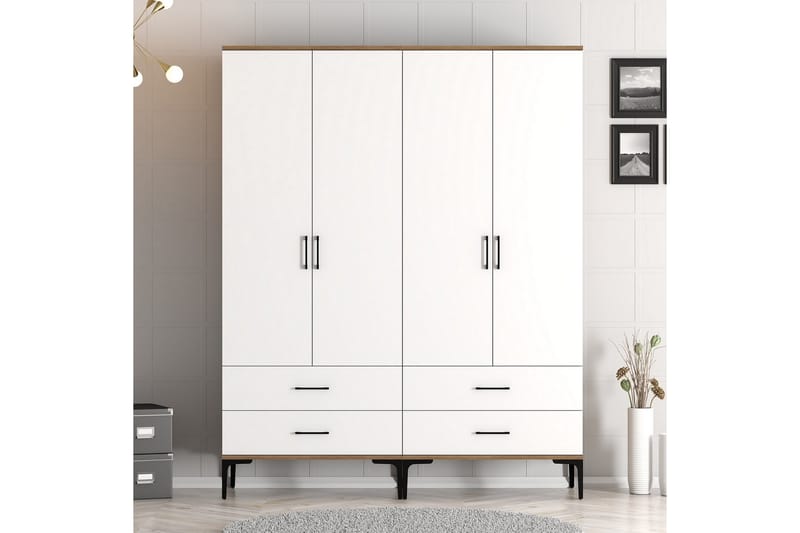 Garderobe Kumsal 160 cm - Hvit/Brun - Oppbevaring - Garderober & garderobesystem