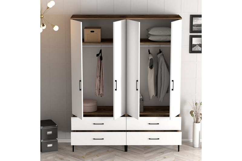 Garderobe Kumsal 160 cm - Hvit/Brun - Oppbevaring - Garderober & garderobesystem