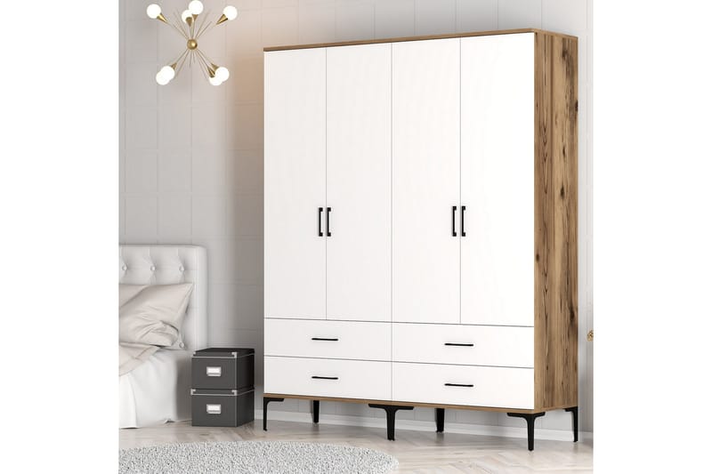 Garderobe Kumsal 160 cm - Hvit/Brun - Oppbevaring - Garderober & garderobesystem