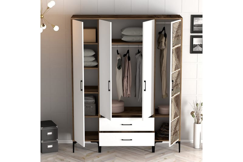 Garderobe Kumsal 160 cm - Hvit/Brun - Oppbevaring - Garderober & garderobesystem