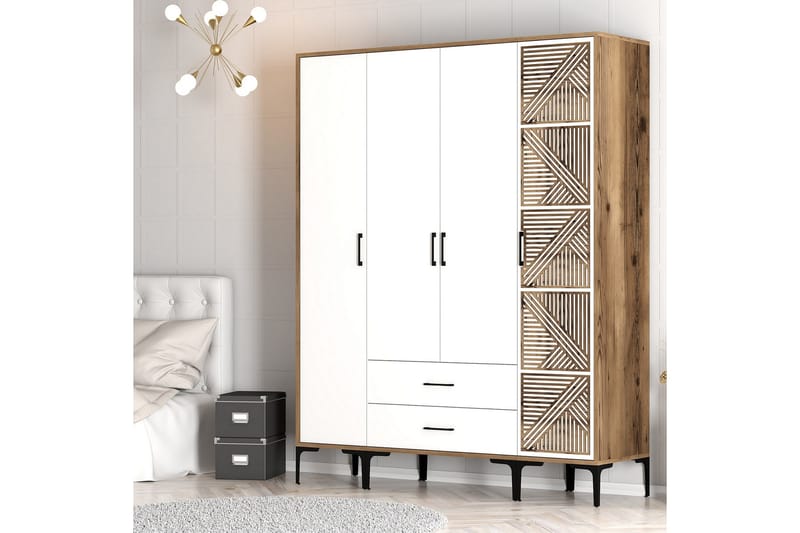 Garderobe Kumsal 160 cm - Hvit/Brun - Oppbevaring - Garderober & garderobesystem