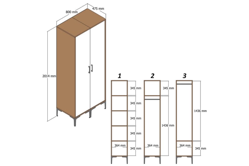 Garderobe Kumsal 80 cm - Antrasitt - Oppbevaring - Garderober & garderobesystem