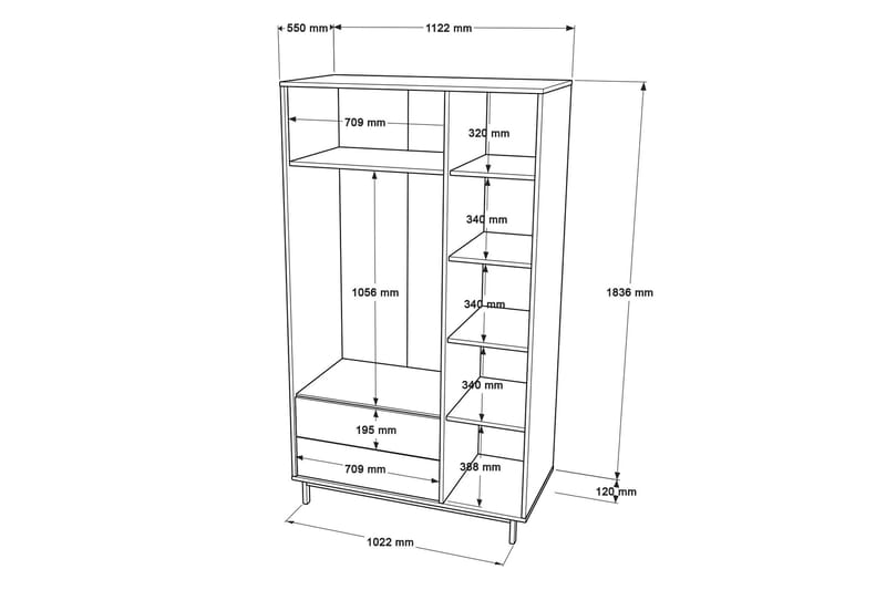 Garderobe Liyakat 112,2 cm - Eik - Oppbevaring - Garderober & garderobesystem