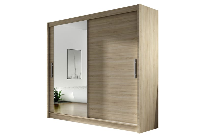 Garderobe London 180 cm Skyvedører Speil - Eik - Oppbevaring - Garderober & garderobesystem