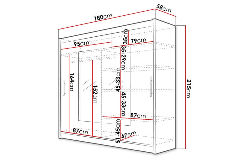 Garderobe London 180x57x215 cm - Hvit - Oppbevaring - Garderober & garderobesystem