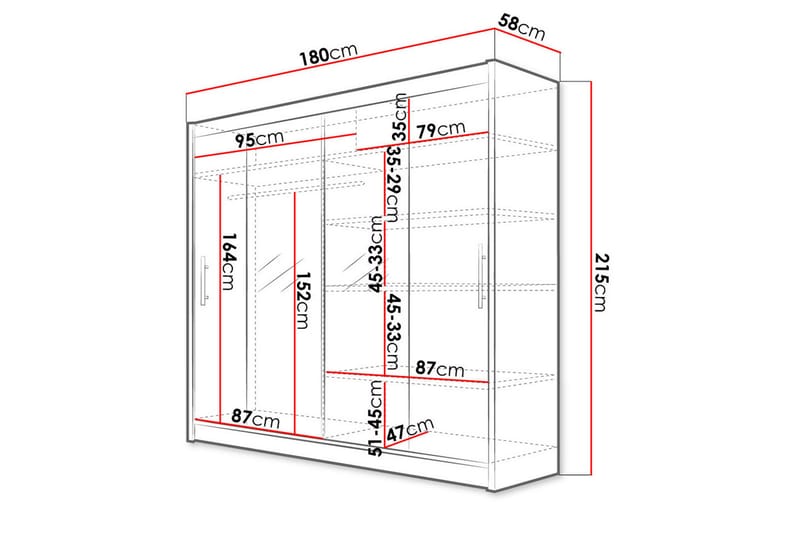 Garderobe London 180x57x215 cm - Hvit - Oppbevaring - Garderober & garderobesystem