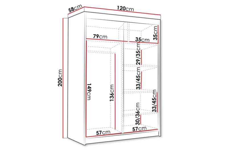 Garderobe Lungotz 120x200 cm - Hvit - Oppbevaring - Garderober & garderobesystem