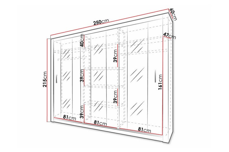 Garderobe m. Speil Edinbane - Hvid - Oppbevaring - Garderober & garderobesystem