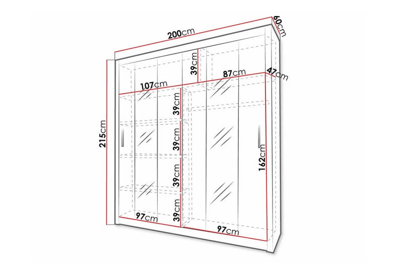 Garderobe m. Speil Edinbane - Hvid - Oppbevaring - Garderober & garderobesystem