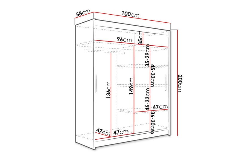 Garderobe m. Speil Glenmore - Hvid - Oppbevaring - Garderober & garderobesystem