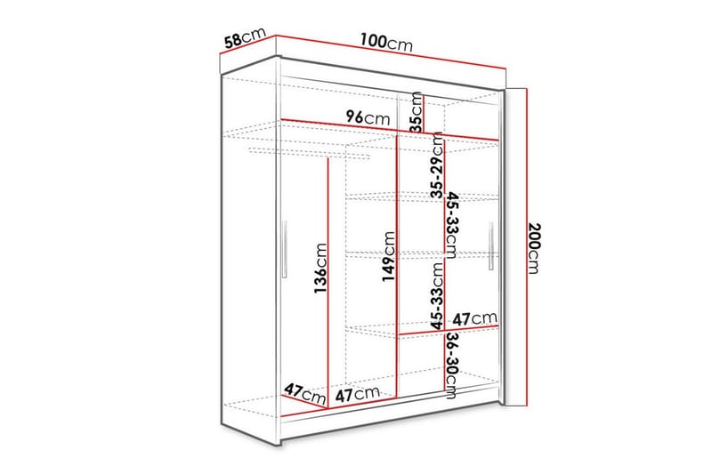 Garderobe m. Speil Glenmore - Hvid - Oppbevaring - Garderober & garderobesystem