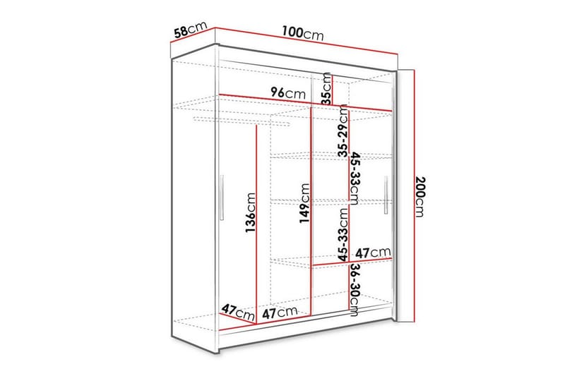 Garderobe m. Speil Glenmore - Hvid - Oppbevaring - Garderober & garderobesystem