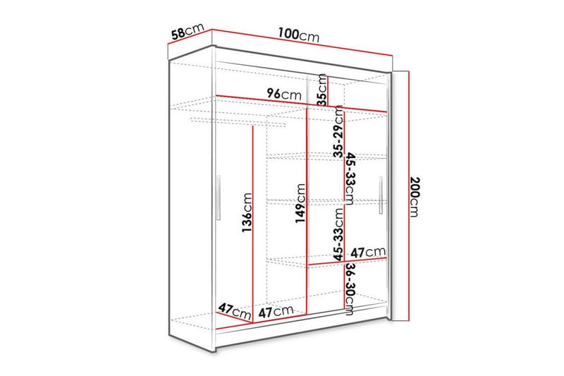 Garderobe m. Speil Glenmore - Hvid - Garderober & garderobesystem