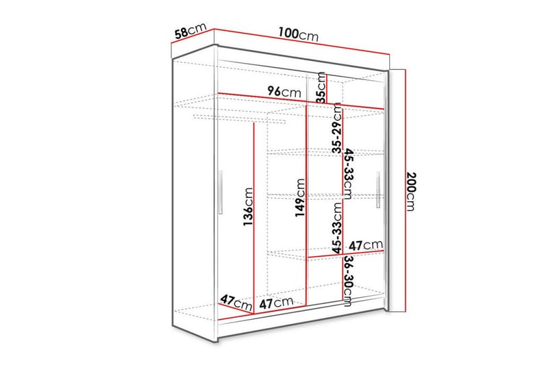 Garderobe m. Speil Glenmore - Hvid - Garderober & garderobesystem