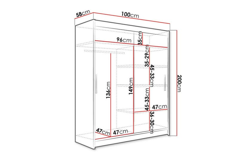 Garderobe m. Speil Glenmore - Hvid - Oppbevaring - Garderober & garderobesystem