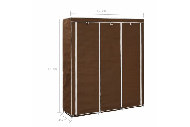 Garderobe med skap og stenger brun 150x45x175 cm stoff - Brun - Oppbevaring - Garderober & garderobesystem