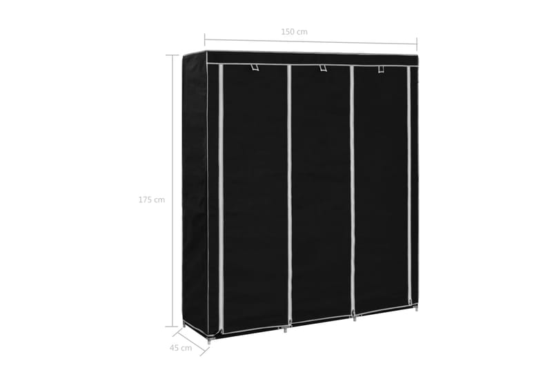 Garderobe med skap og stenger svart 150x45x175 cm stoff - Svart - Oppbevaring - Garderober & garderobesystem