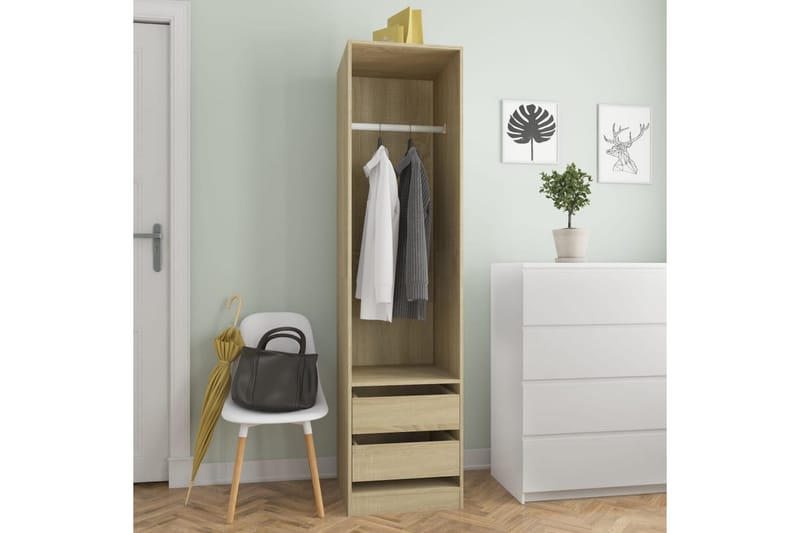 Garderobe med skuffer sonoma eik 50x50x200 cm sponplate - Brun - Oppbevaring - Garderober & garderobesystem