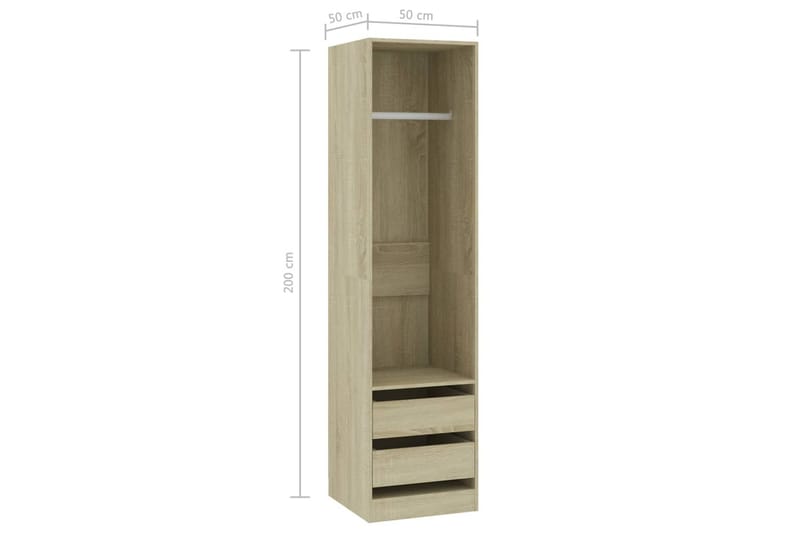 Garderobe med skuffer sonoma eik 50x50x200 cm sponplate - Brun - Oppbevaring - Garderober & garderobesystem