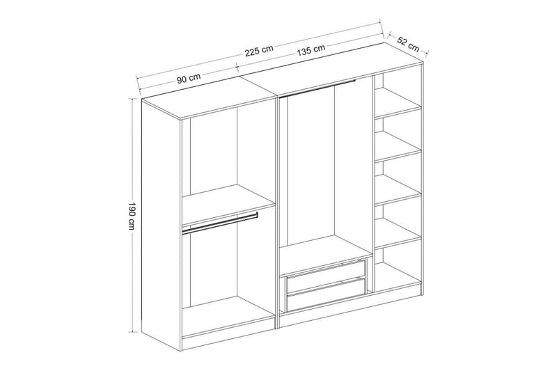 Garderobe med Speil Cambrian - Valnøtt - Oppbevaring - Garderober & garderobesystem