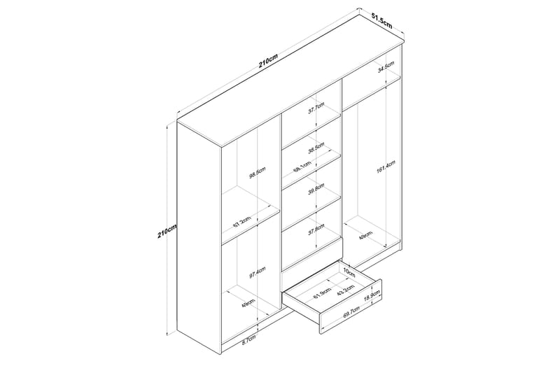 Garderobe med Speil Goianira - Valnøtt/Hvit - Oppbevaring - Garderober & garderobesystem