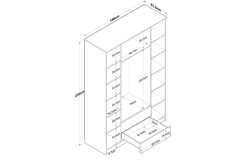 Garderobe med Speil Goianira - Valnøtt/Hvit - Oppbevaring - Garderober & garderobesystem