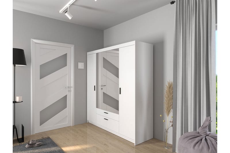 Garderobe med Speil Sveaborg 53x190x176,3 cm - Hvit - Oppbevaring - Garderober & garderobesystem