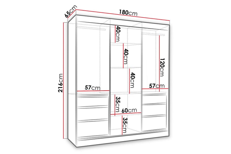 Garderobe med Speil Thiote 180x216x65 cm - Svart - Oppbevaring - Garderober & garderobesystem