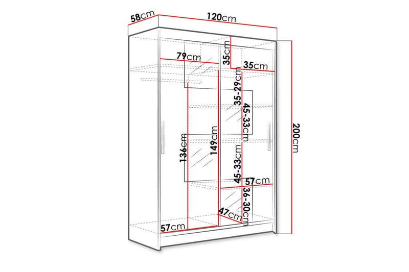 Garderobe Miami 120x58x200 cm - Beige / Grå - Oppbevaring - Garderober & garderobesystem