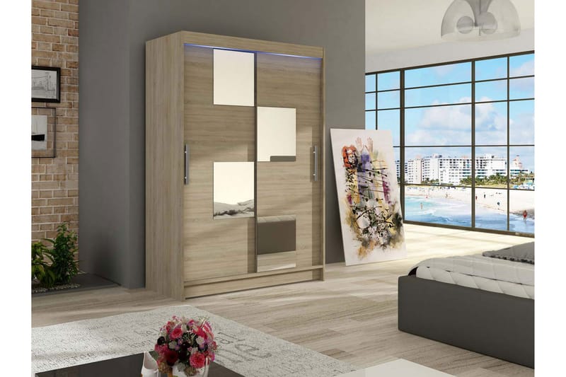 Garderobe Miami 120x58x200 cm - Beige / Grå - Oppbevaring - Garderober & garderobesystem