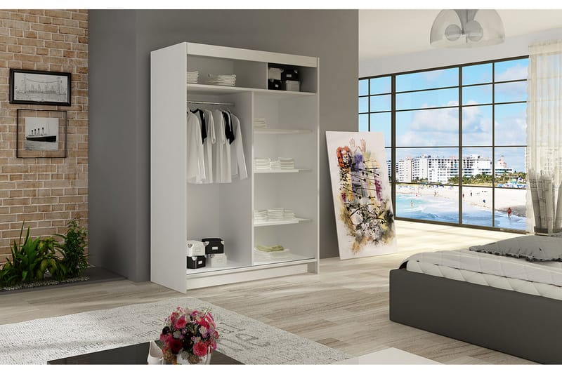 Garderobe Miami 120x58x200 cm - Beige / Hvit - Oppbevaring - Garderober & garderobesystem