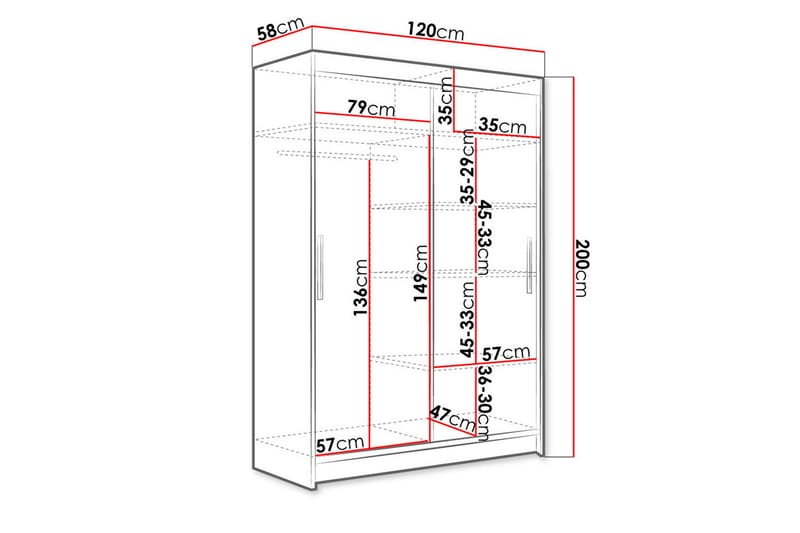 Garderobe Miami 120x58x200 cm - Hvit - Oppbevaring - Garderober & garderobesystem