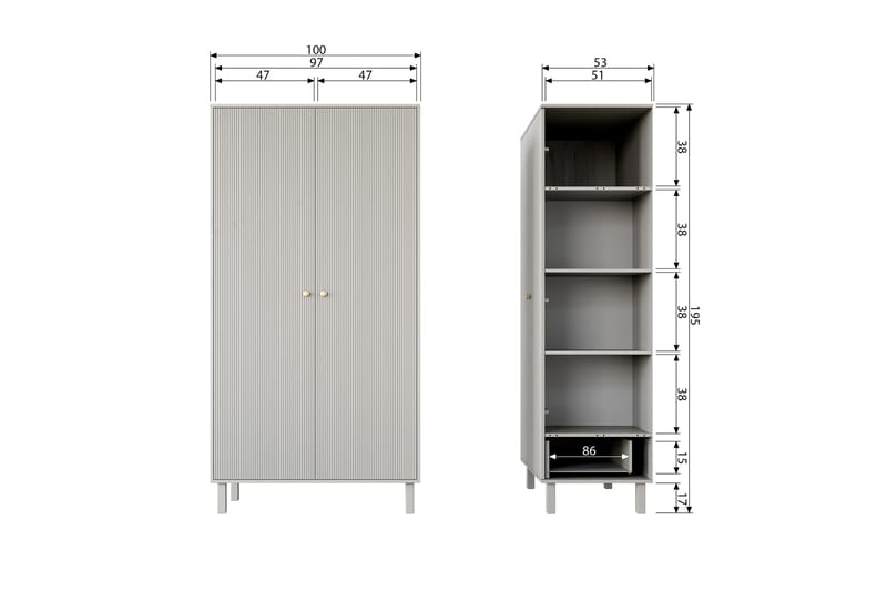 Garderobe Moluskebi 53x100 cm - Grå - Oppbevaring - Garderober & garderobesystem