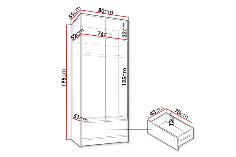 Garderobe Munkedal 80 cm - Hvit - Oppbevaring - Garderober & garderobesystem