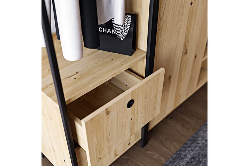 Garderobe Okan 200x40 cm - Natur / Svart - Oppbevaring - Garderober & garderobesystem