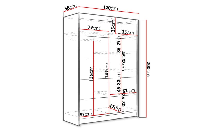 Garderobe Ottery 120x200 cm - Brun/Hvit - Oppbevaring - Garderober & garderobesystem