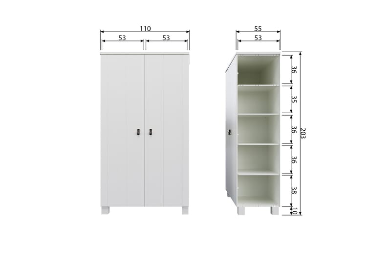 Garderobe Rawsone 55x111 cm - Hvit - Oppbevaring - Garderober & garderobesystem