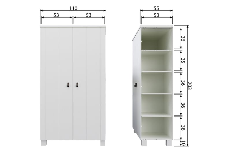 Garderobe Rawsone 55x111 cm - Hvit - Oppbevaring - Garderober & garderobesystem