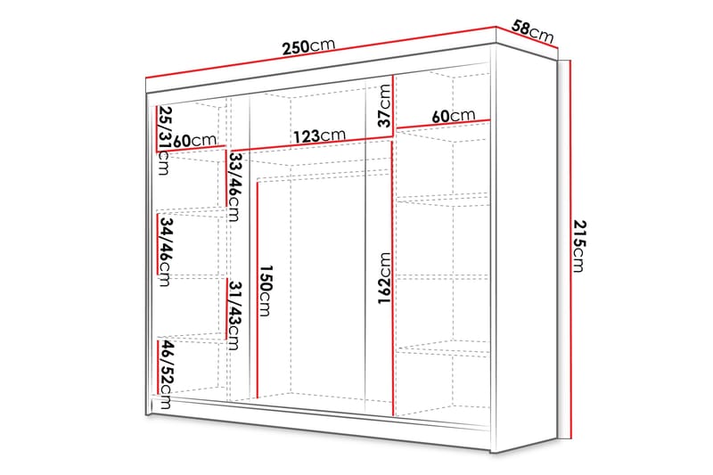 Garderobe Samisia 250x215 cm - Hvit - Oppbevaring - Garderober & garderobesystem