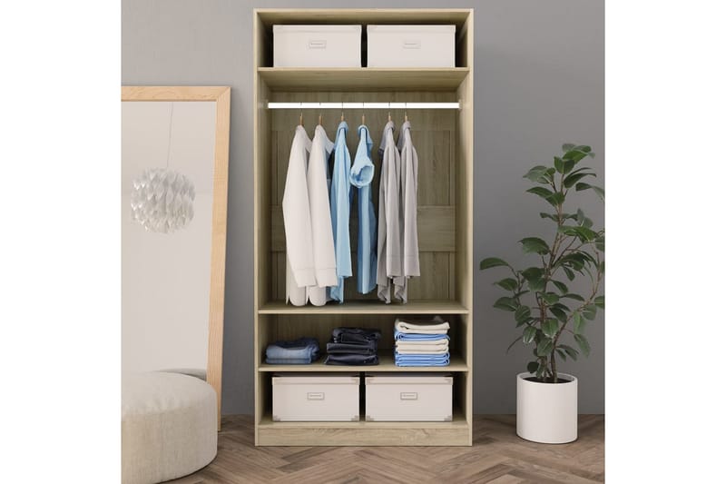 Garderobe sonoma eik 100x50x200 cm sponplate - Brun - Oppbevaring - Garderober & garderobesystem