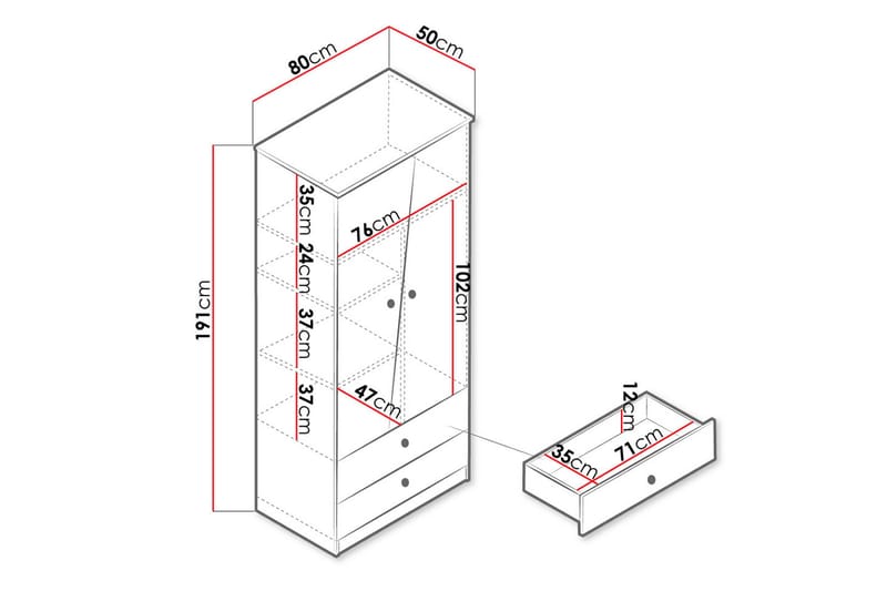 Garderobe Staton 80 cm - Natur/Hvit/Grå - Oppbevaring - Garderober & garderobesystem