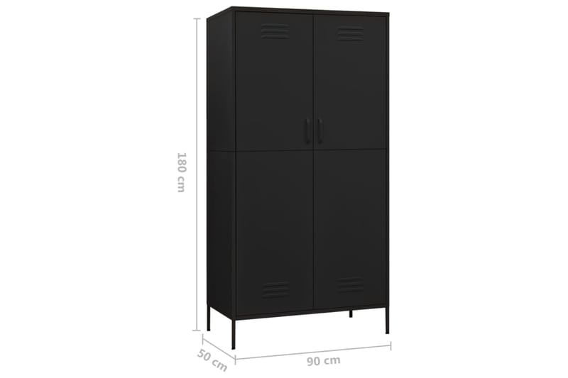 Garderobe svart 90x50x180 cm stål - Svart - Garderober & garderobesystem - Garderobeskap