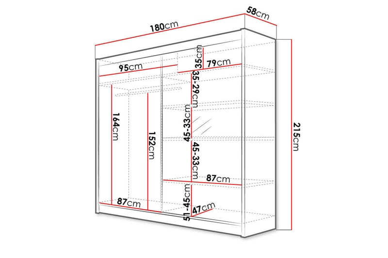 Garderobe Talin 180x58x215 cm - Svart - Oppbevaring - Garderober & garderobesystem