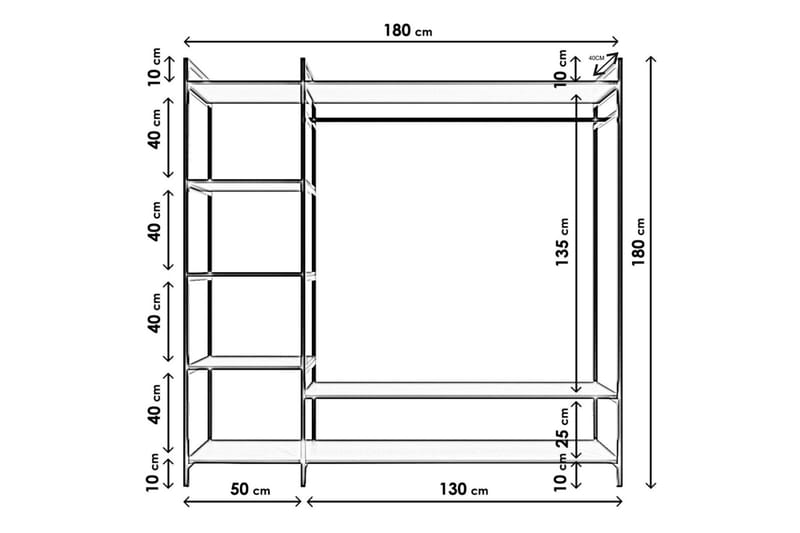 Garderobe Trendel 180x40 cm - Hvit - Oppbevaring - Garderober & garderobesystem